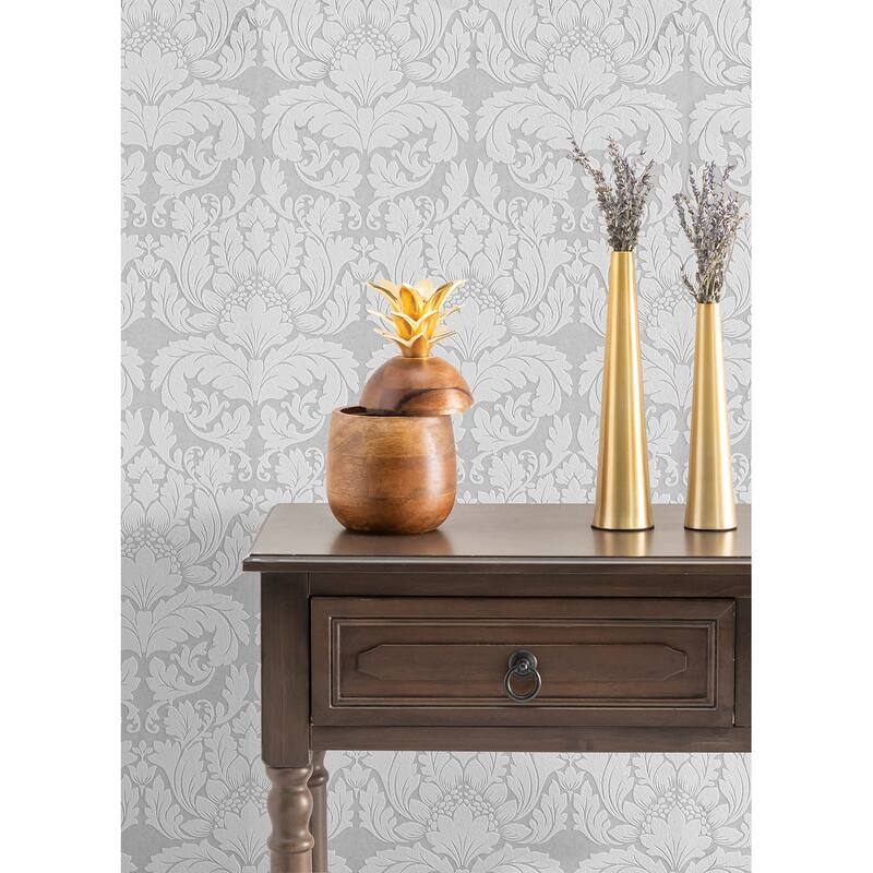 Brewster Jan White Damask Paintable Wallpaper - 396in x 20.9in x 0.025in