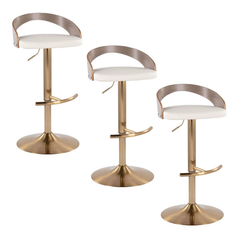 Grotto Adjustable Barstool with Gold Base - Set Of 3 - White