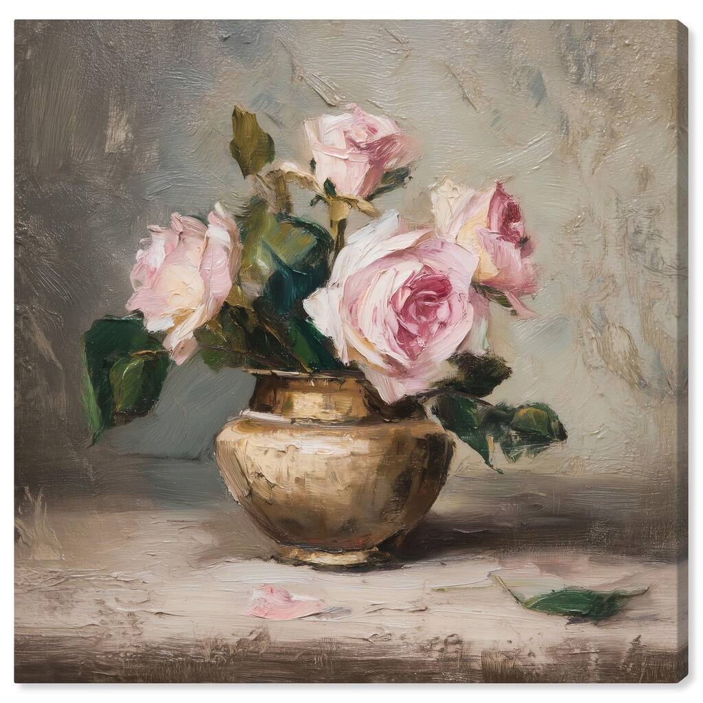 Pink Petals and Brass Canvas by Art Remedy, Gallery Wrapped