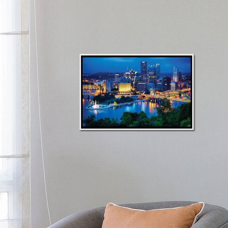 iCanvas "Pittsburgh Downtown Night Scenic View" by George Oze Framed Canvas Print