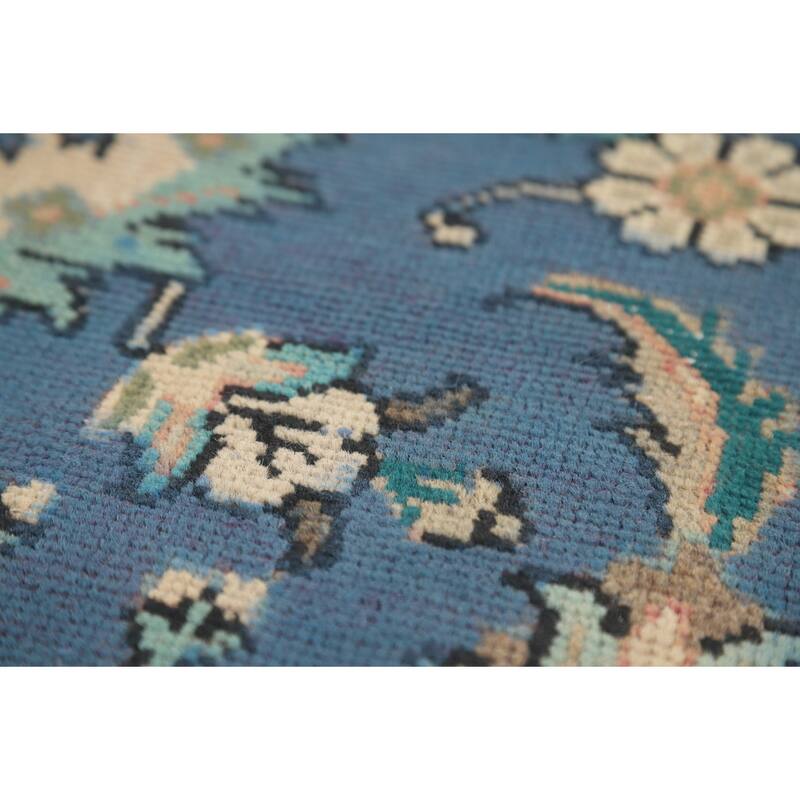 Distressed Blue Floral Tabriz Persian Area Rug Handmade Wool Carpet - 9'1"x 12'4"
