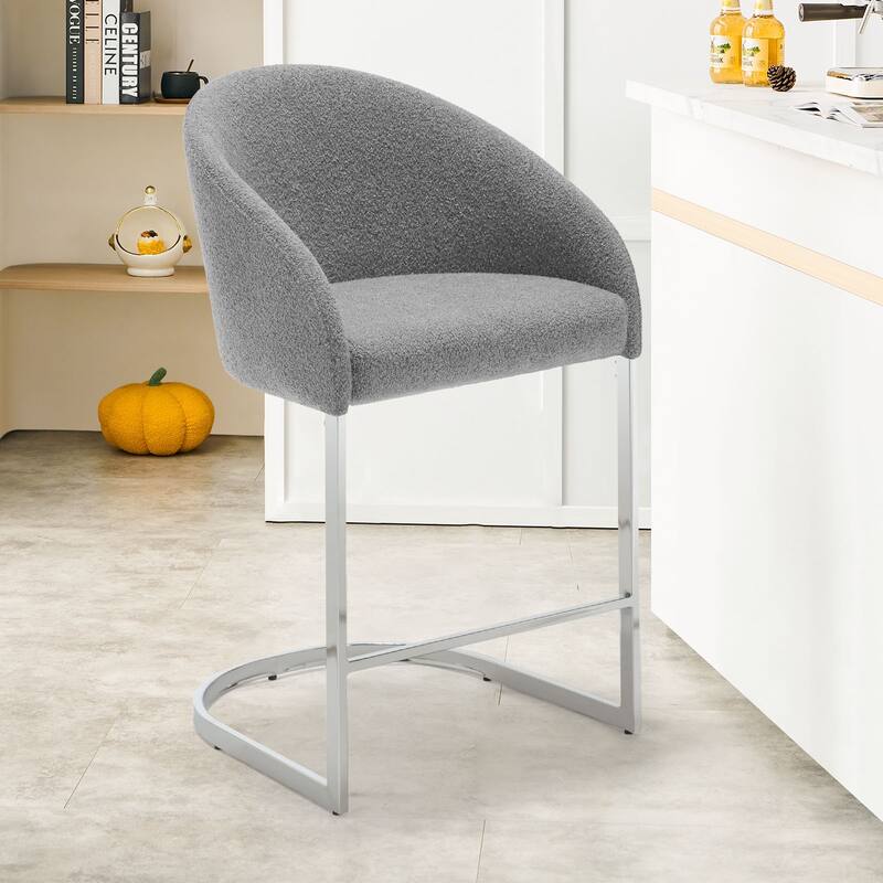 26" Fabric Upholstered Counter Height Bar Stools with Arms - 37" H x 22.4" W x 22" D - Single - Grey