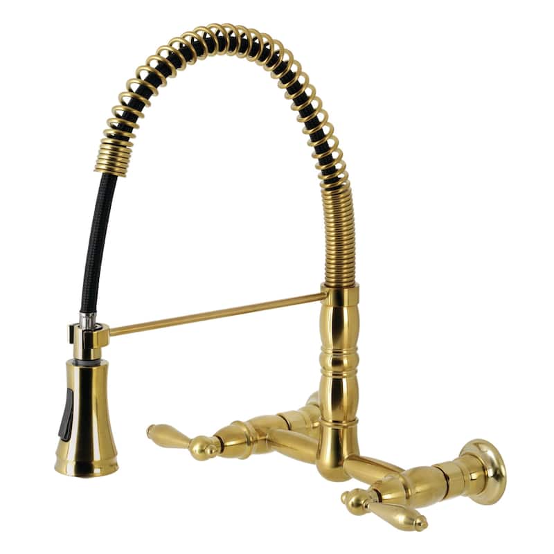 Heritage Two-Handle Wall-Mount Pull-Down Sprayer Kitchen Faucet - Brushed Brass
