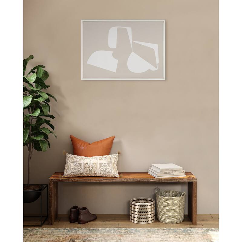 Kate and Laurel Sylvie Eye Catching Sleek Abstract 3 White and Beige 23x33 Framed Canvas by The Creative Bunch Studio