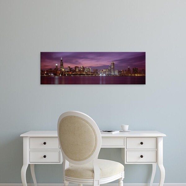 Easy Art Prints Panoramic Images's 'Skyscrapers in a city lit up at night, Chicago, Illinois, USA' Premium Canvas Art