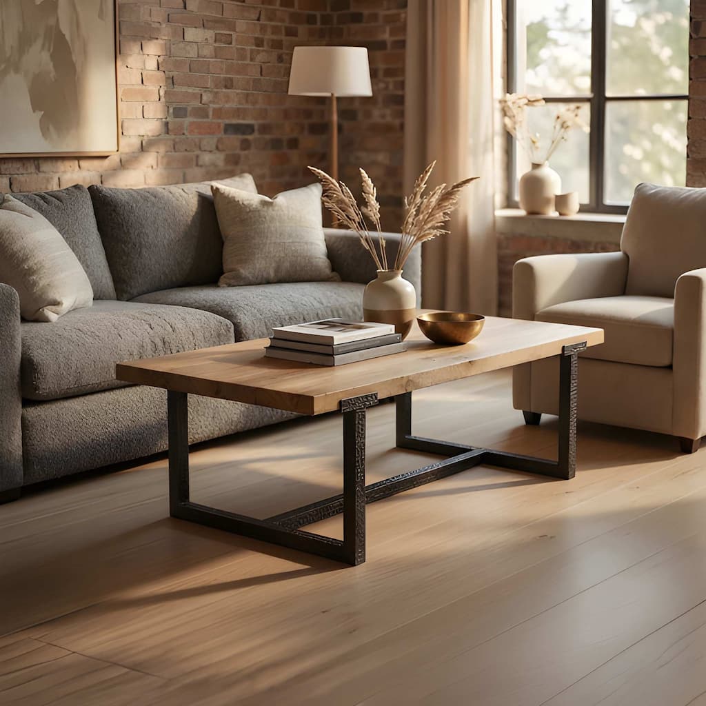 Marlon Brown Wood Coffee Table With Aluminum Frame