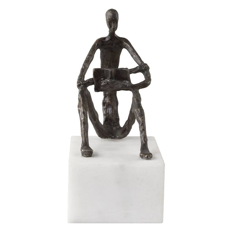 Reading Tabletop Sculpture - 8.75" - Bronze and White