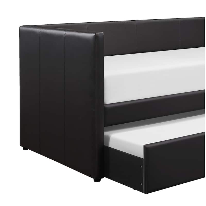 Black Faux Leather Upholstered Contemporary Daybed with Trundle Wooden Furniture 1pc