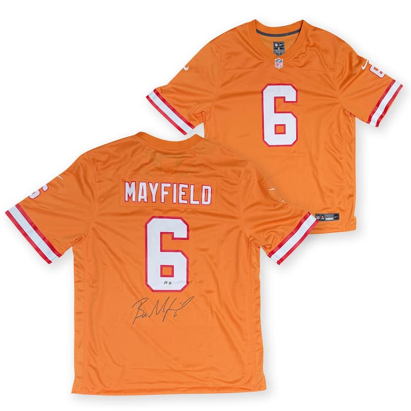 Baker Mayfield Autographed Tampa Bay Buccaneers Signed Nike Game Throwback Football Jersey Beckett COA - 8' x 11'