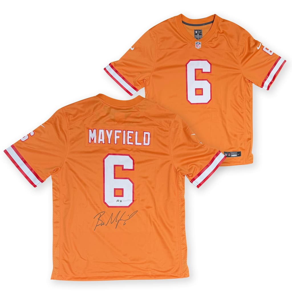 Baker Mayfield Autographed Tampa Bay Buccaneers Signed Nike Game Throwback Football Jersey Beckett COA - 8' x 11'