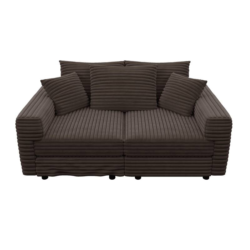Plush Corduroy Upholstered 3 Seat Sofa , Convertible Deep Seat Lounge Sofa Chair, Cloud Sofa with 5 Soft Pillows