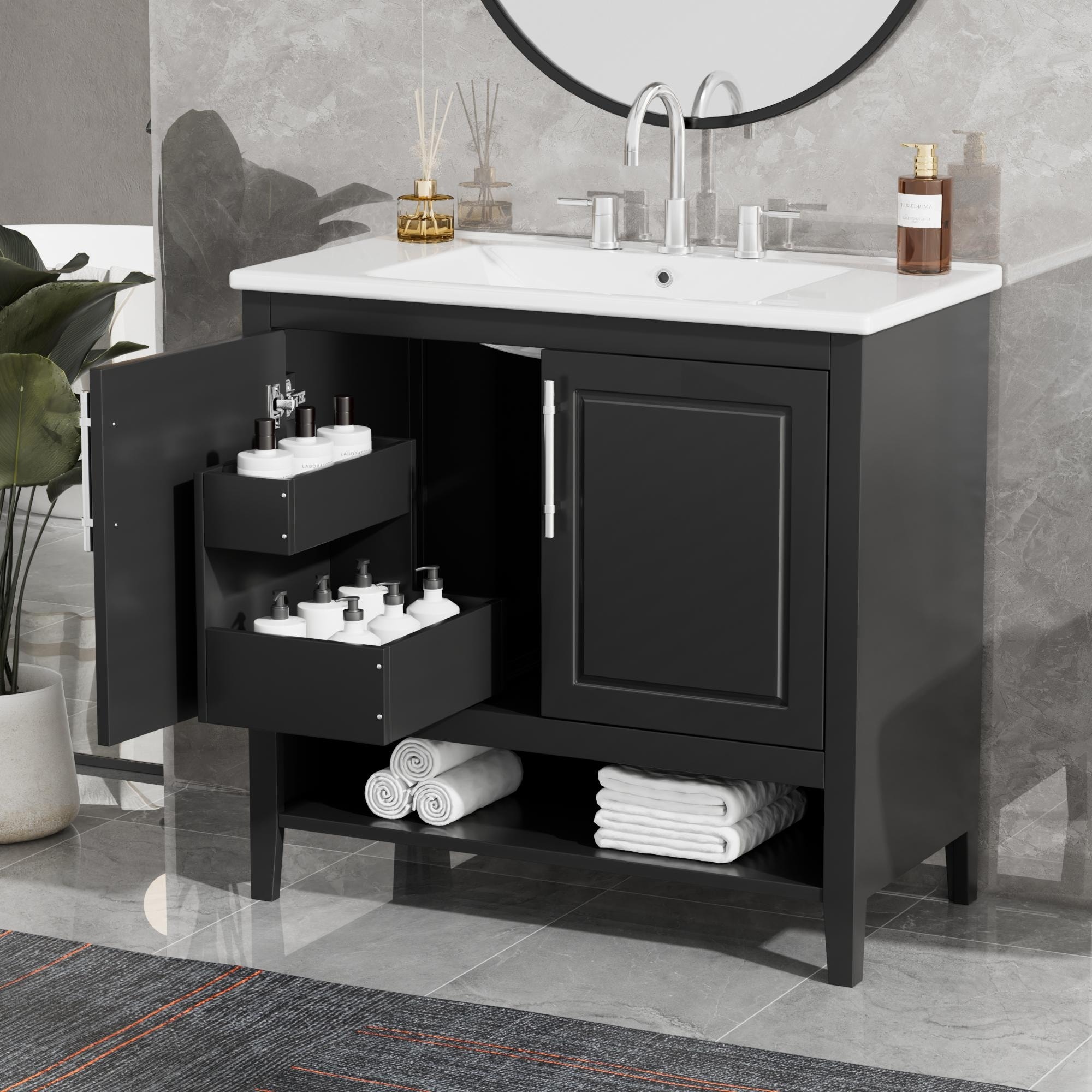 36" Bathroom Vanity with Sink, Multi-functional Bathroom Cabinet