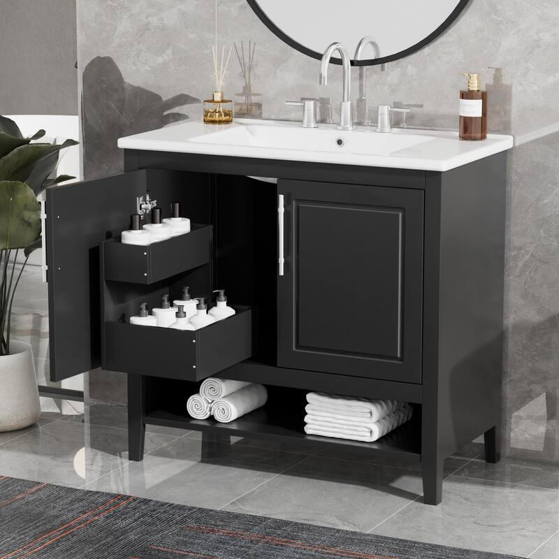 Multi-functional Bathroom Cabinet with Sink,Doors and Drawers