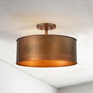 Artisan 3-Light Antique Bronze Drum Semi-Flush Mount Ceiling Light - Antique bronze - 16 in. W