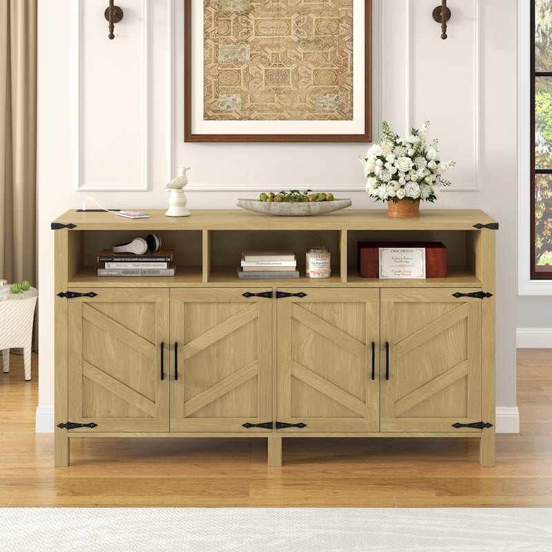 59'' Modern 4-Door Sideboard Buffet with Power Outlets & USB Ports
