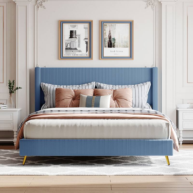 Queen Size Corduroy Platform Bed