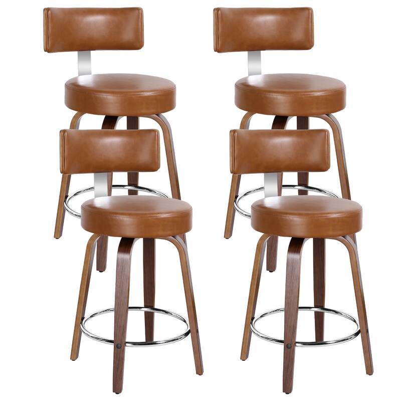 Faux Leather Upholstered Swivel Counter/ Bar Stools Set of 1/2/4 - Set of 4 - Brown - Counter Height