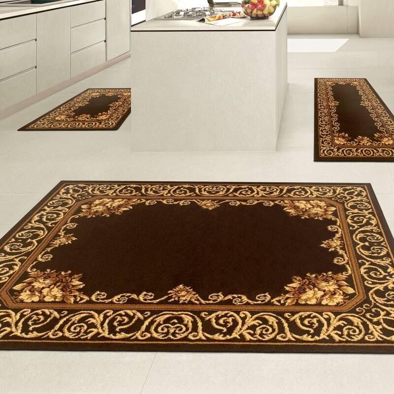 Formal Floral Scroll Border Indoor 3-Piece Area Rug Set by Superior - (2' x 3', 2 'x 5', 5' x 7')