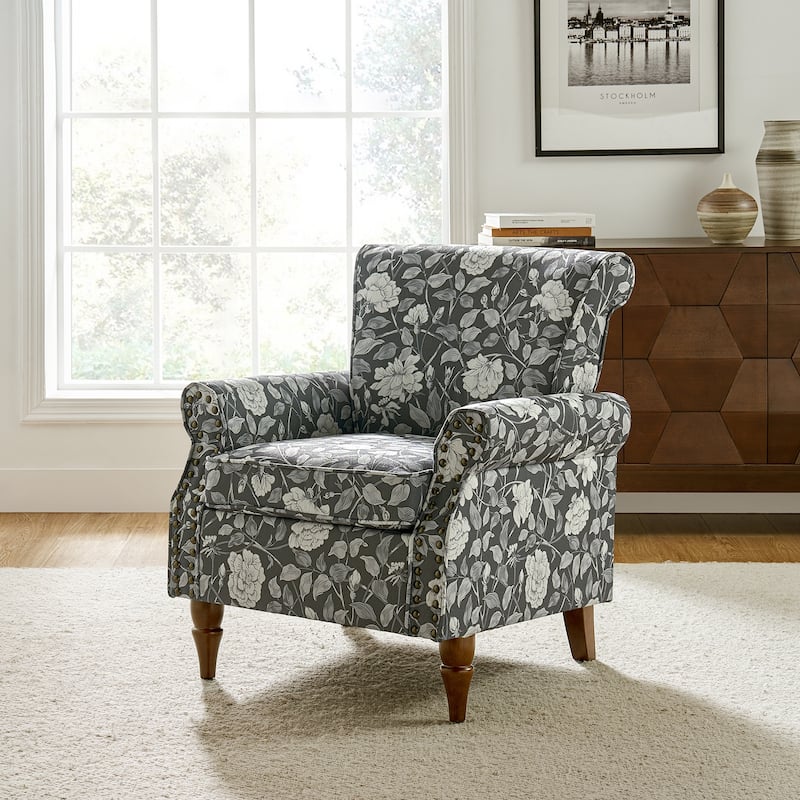 Nyctelius Traditional Polyester Accent Chair with Rolled Arms and Nailhead Trim by HULALA HOME