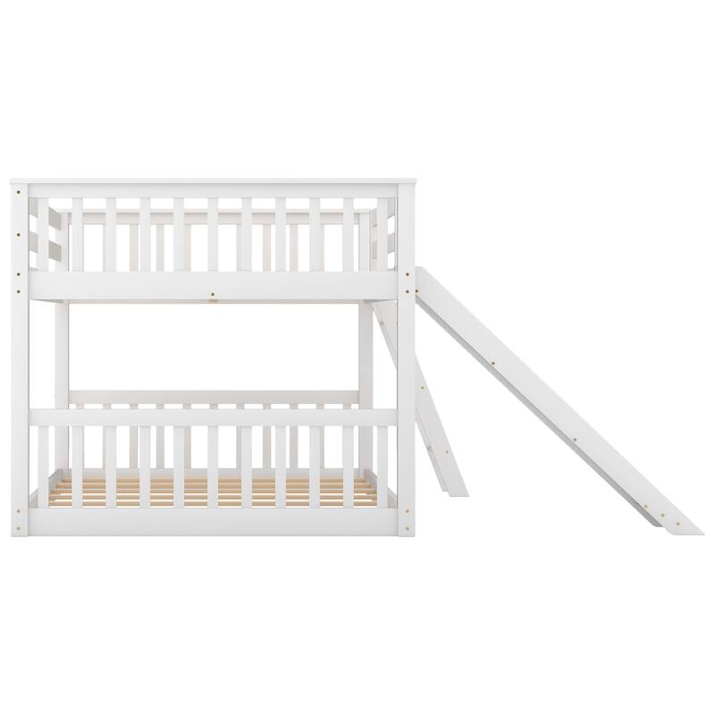 Full over Full Bunk Bed with Reversible Slide and Ladder, White