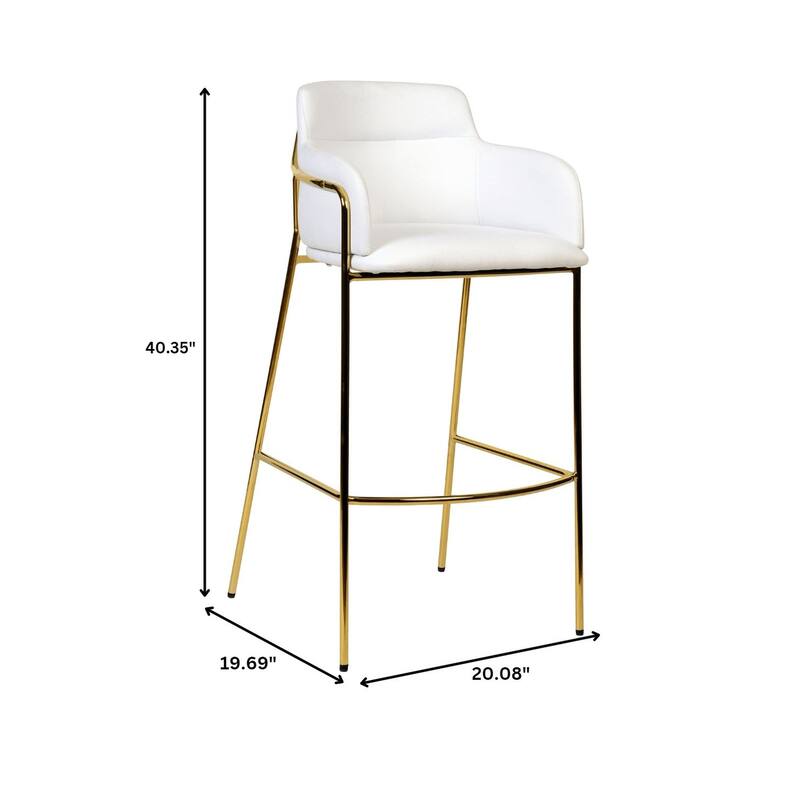 LeisureMod 40" Low-Back Velvet Upholstered Bar Stool with Gold Stainless-Steel Frame for Home Living Room Kitchen & Bar