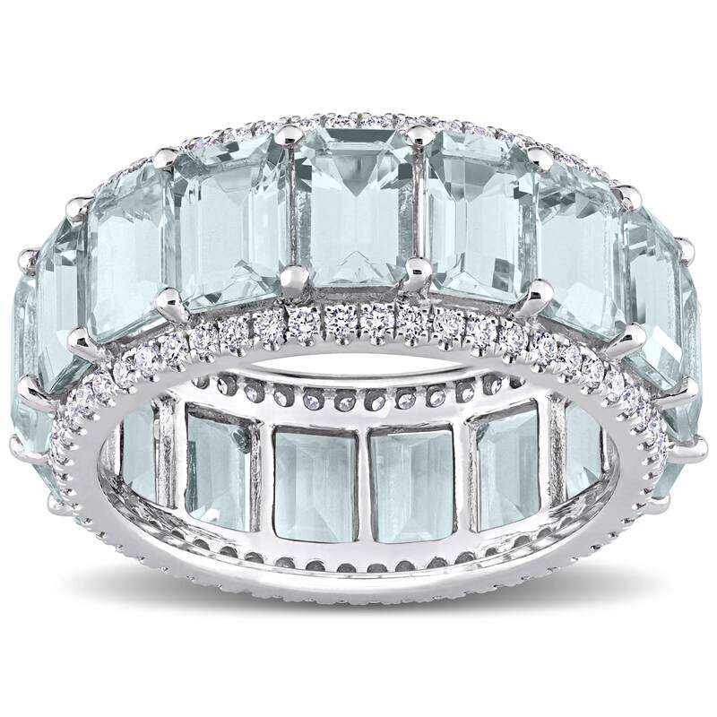 Miadora 14k White Gold 9 1/3ct TGW Aquamarine & 5/8ct TDW Diamond Eternity Wedding Band Ring