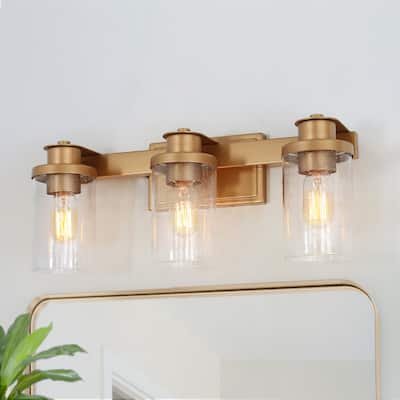 Modern Gold 3-Light Glass Bathroom Vanity Lights Wall Sconces