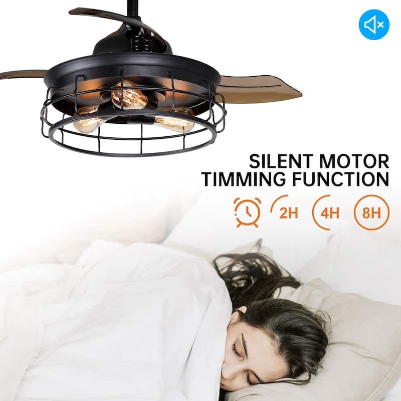 36" Modern Black Retractable Ceiling Fan with Light Kit and Remote - 36 in