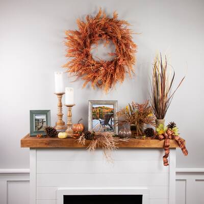 Peachy Pampas Grass Artificial Fall Harvest Wreath, 24-Inch - Unlit