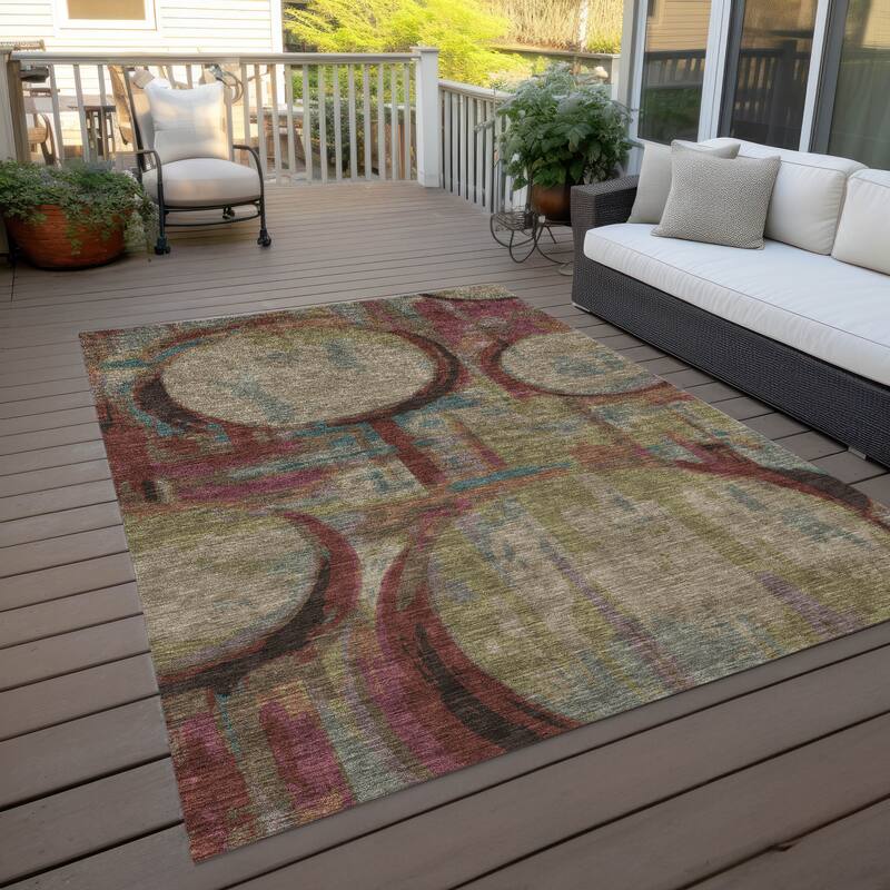 Machine Washable Indoor/ Outdoor Chantille Contemporary Abstract Rug