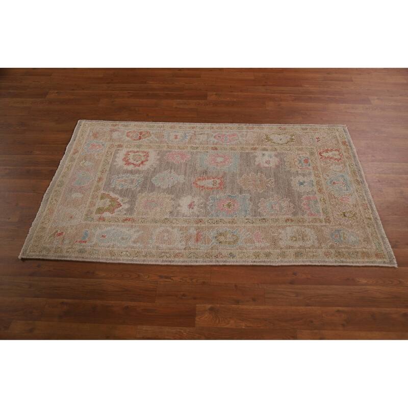 Brown Oushak Oriental Area Rug Handmade Wool Carpet - 2'10"x 4'11"