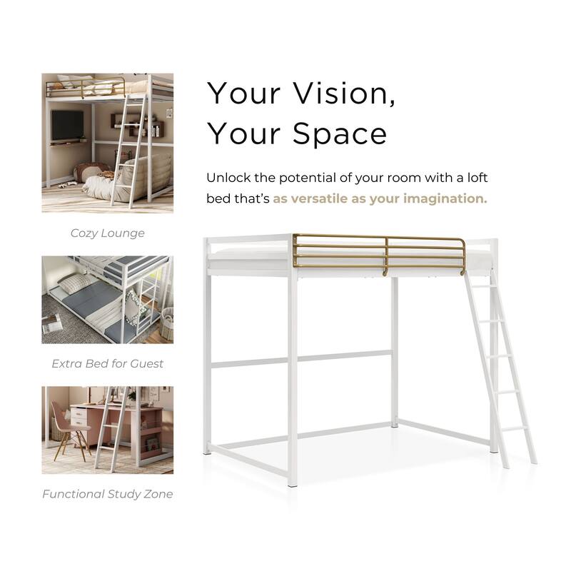 Furniture of America Haven Metal Loft Bed with Gold Rail.
