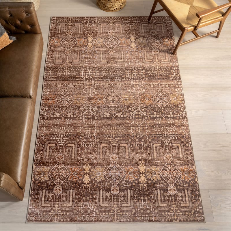 Nuloom Feliciti SplashGuard Floral & Paisley Machine Washable Area Rug - 2' 6" x 8' - Brown - Runner
