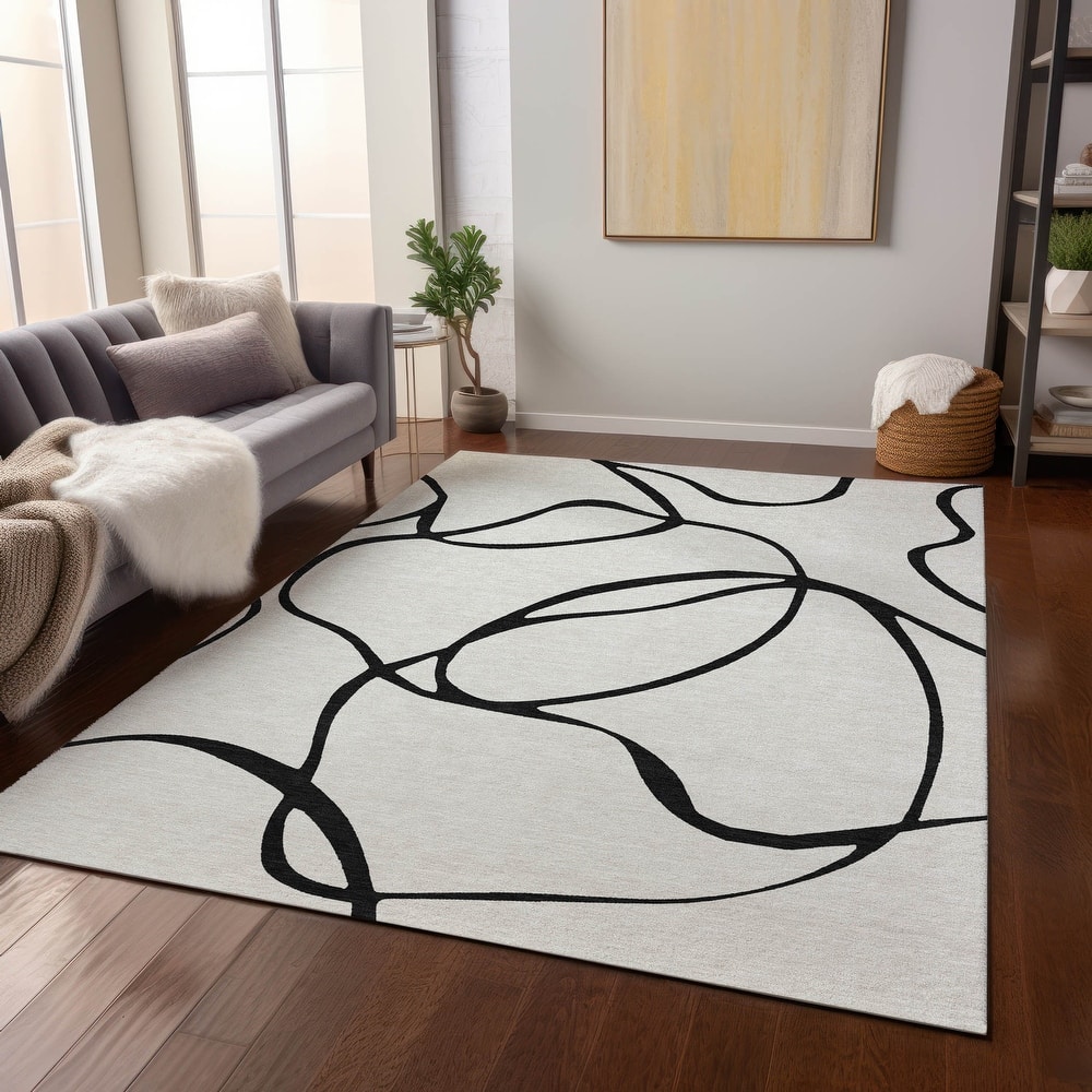 Machine Washable Indoor/ Outdoor Abstract Modern Chantille Rug