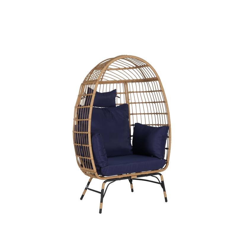 Oversized Wicker Egg Chair with Ottoman - 600lb Capacity Rattan Hanging Chair with Thick Cushions for Indoor/Outdoor Patio