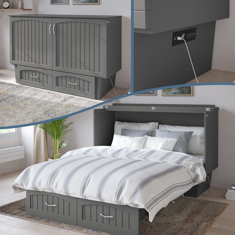 Nantucket Murphy Bed Chest with Mattress and Built-in Charging Station