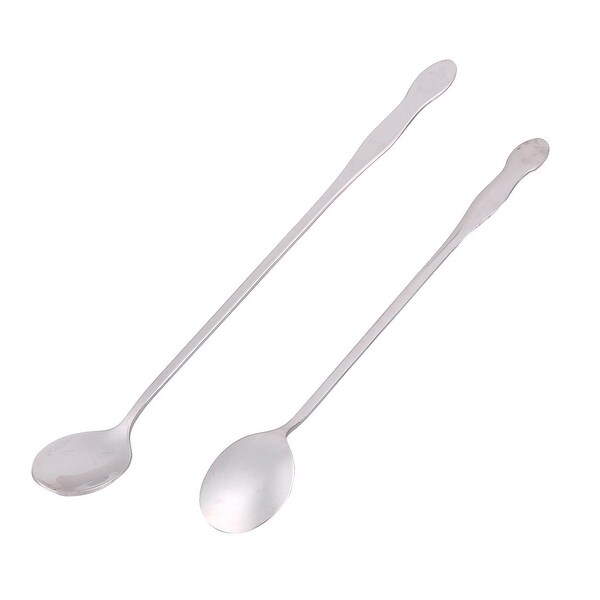 Stainless Steel Round Design Long Handle Coffee Spoon Scoop Stainless Steel Round Design Long Handle Coffee Spoon Scoop Silver Tone 2 Pcs