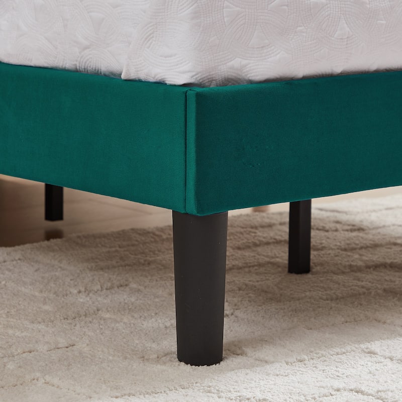 VECELO Velvet Upholstered Bed Frame with Vertical Channel Tufted Headboard, Adjustable Headboard, Wooden Slats Support