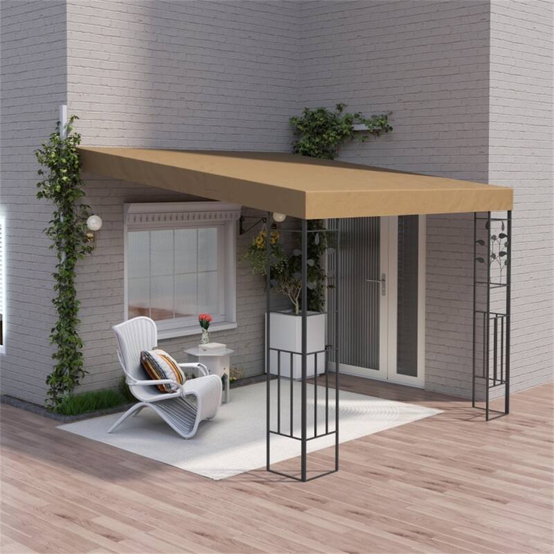 Coffee Lean-To Pergola with Powder-Coated Metal Frame and 180gsm Polyester Canopy UPF30 Plus Splash Resistant