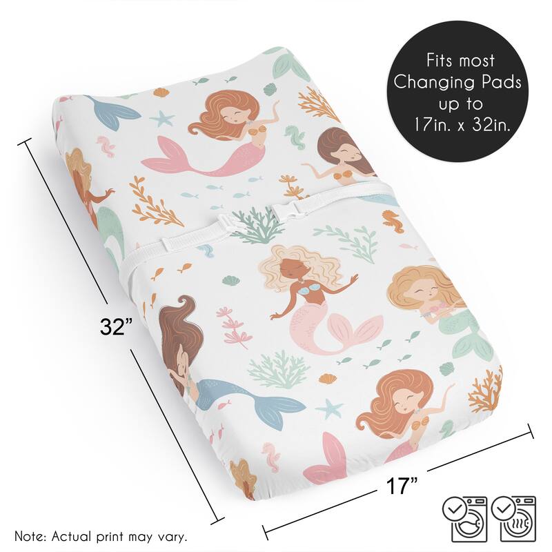 Sweet Jojo Designs Ocean Mermaids Girl Changing Pad Cover Sheet Pink Teal Under the Sea Underwater Theme Fairytale Fish Colorful