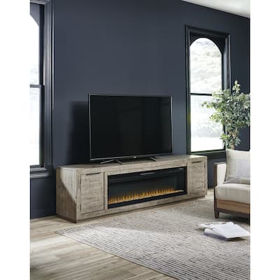 Signature Design by Ashley Krystanza 92" TV Stand for TVs up to 105" with Electric Fireplace - 92"W x 18"D x 25"H