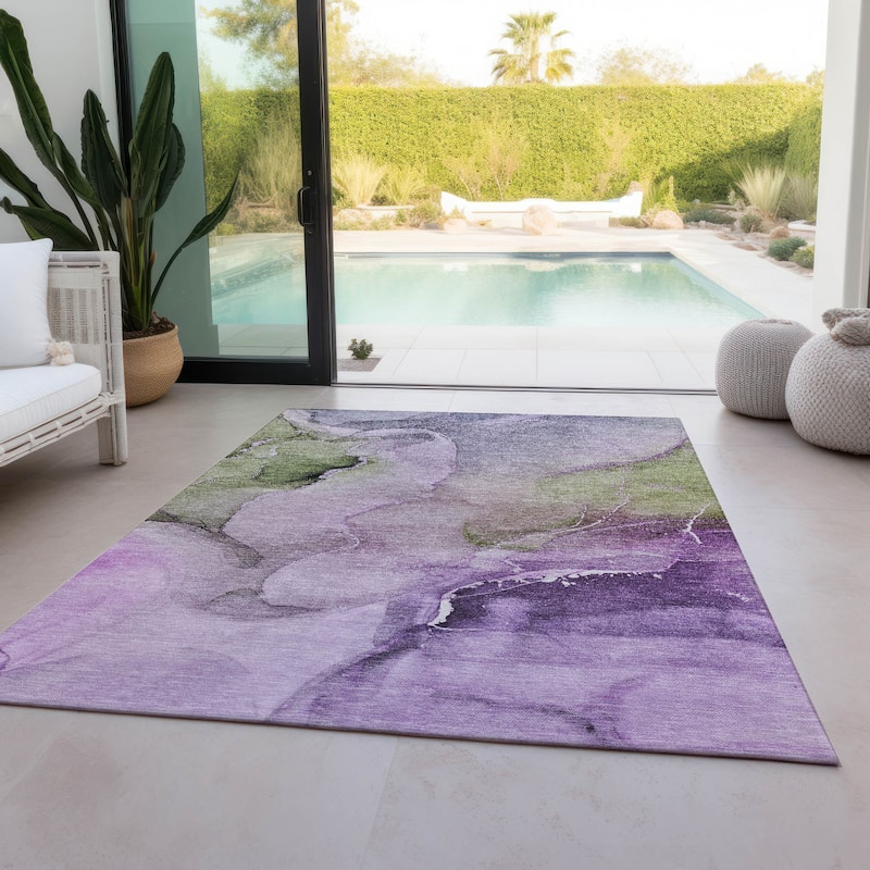 Machine Washable Indoor/ Outdoor Abstract Chantille Rug