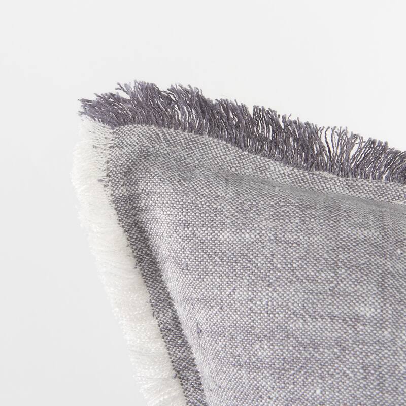 Thais 13L x 21W Light Gray Fabric Fringed Decorative Pillow Cover