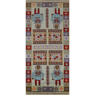 Hand Knotted Oriental 100% Wool Carpet Traditional Tribal Navy Blue & Blues Heriz (serapi) Runner Rug - 9' 7'' X 3' 10''
