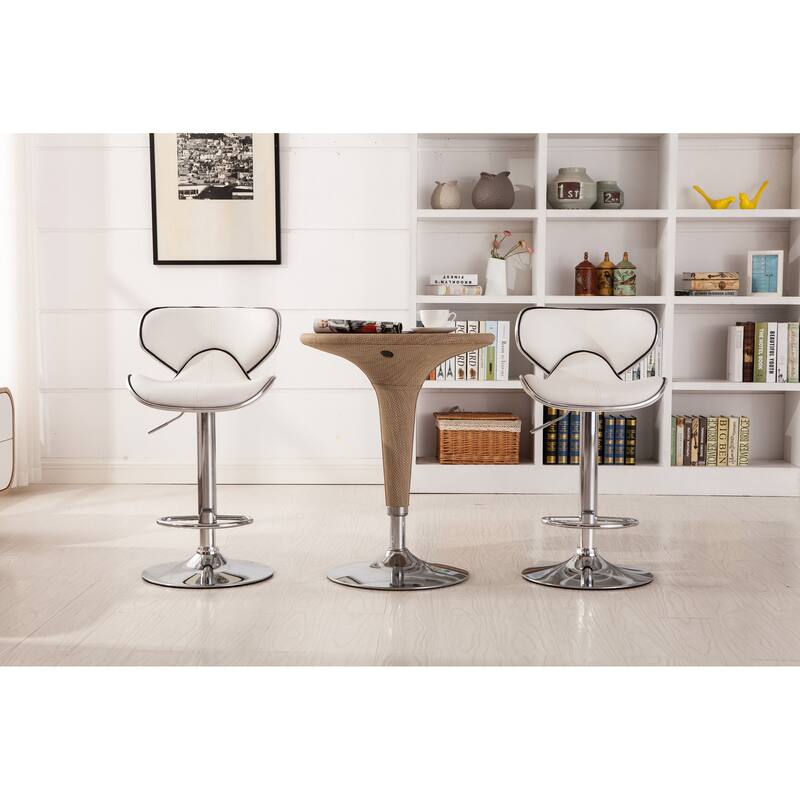 Modern Set of 2 Swivel Bar Stools with Leather Seat, Chrome Base, Height Adjustable, for Kitchen Island Dining Room