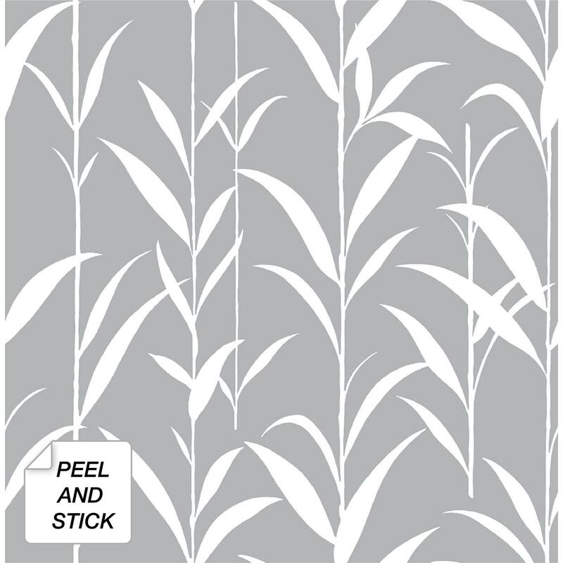 NextWall Bamboo Leaves Peel and Stick Wallpaper - 20.5 in. W x 18 ft. L - Grey