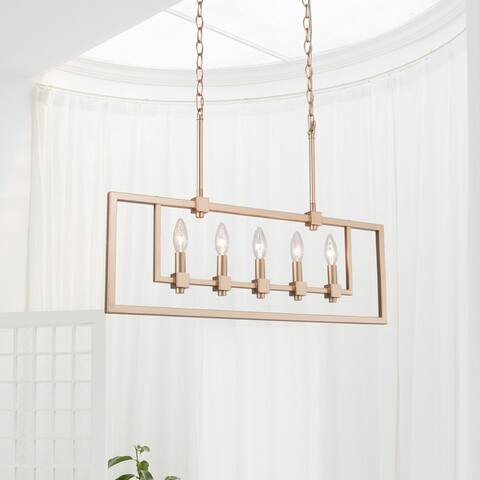 Modern Gold 5-light Linear Chandelier Geometric for Dining Room - Antique Gold - L28"*W5"*H18"