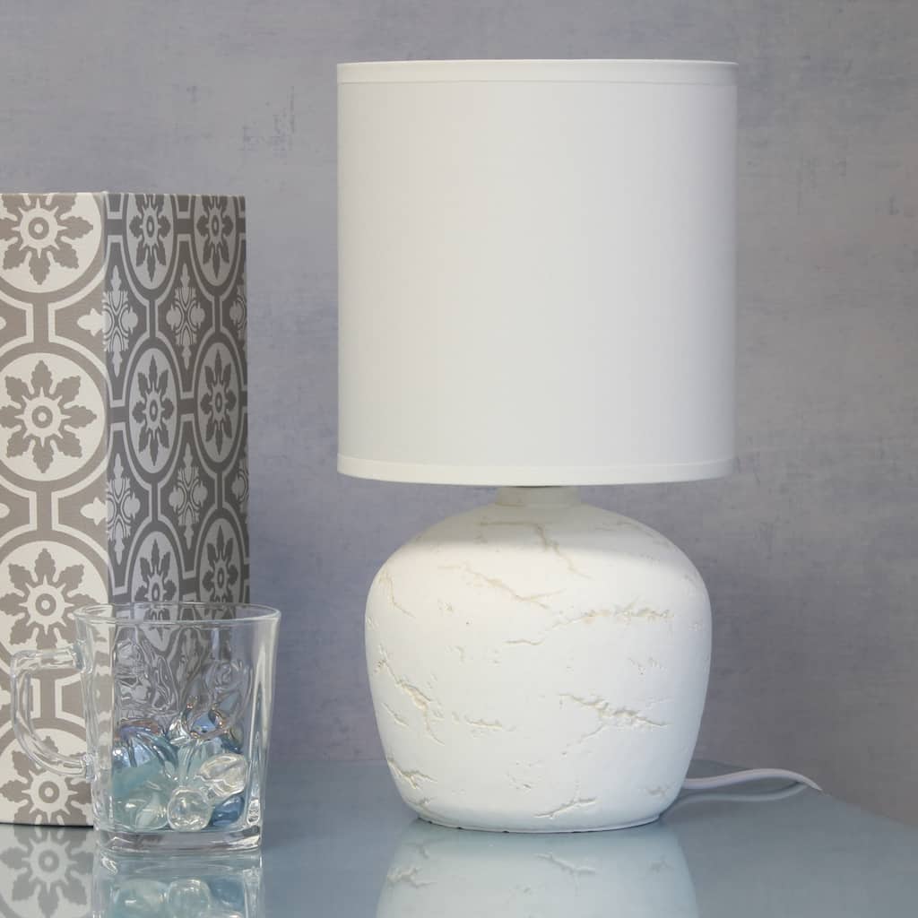 Rounded Marble Style Table Lamp with Drum Shade - 12.5" - White