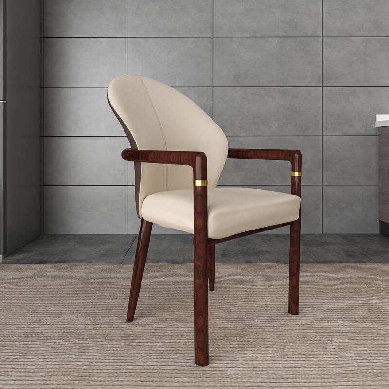 LeisureMod Modern Leather/Velvet Dining Chair - Elegant Armchair in Rubberwood with Gold Accents for Home Furniture