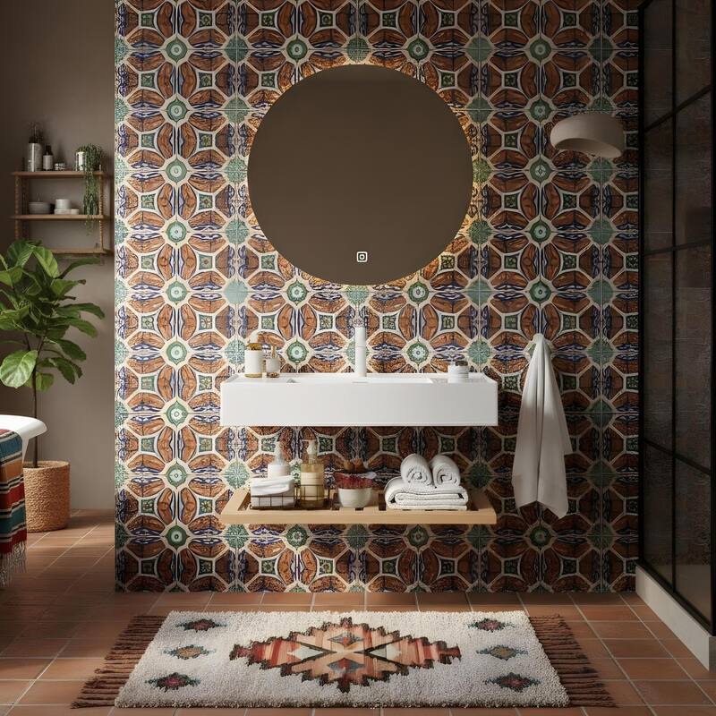 Bathroom Vanity with Vessel Sink and Striped Shelf Layer